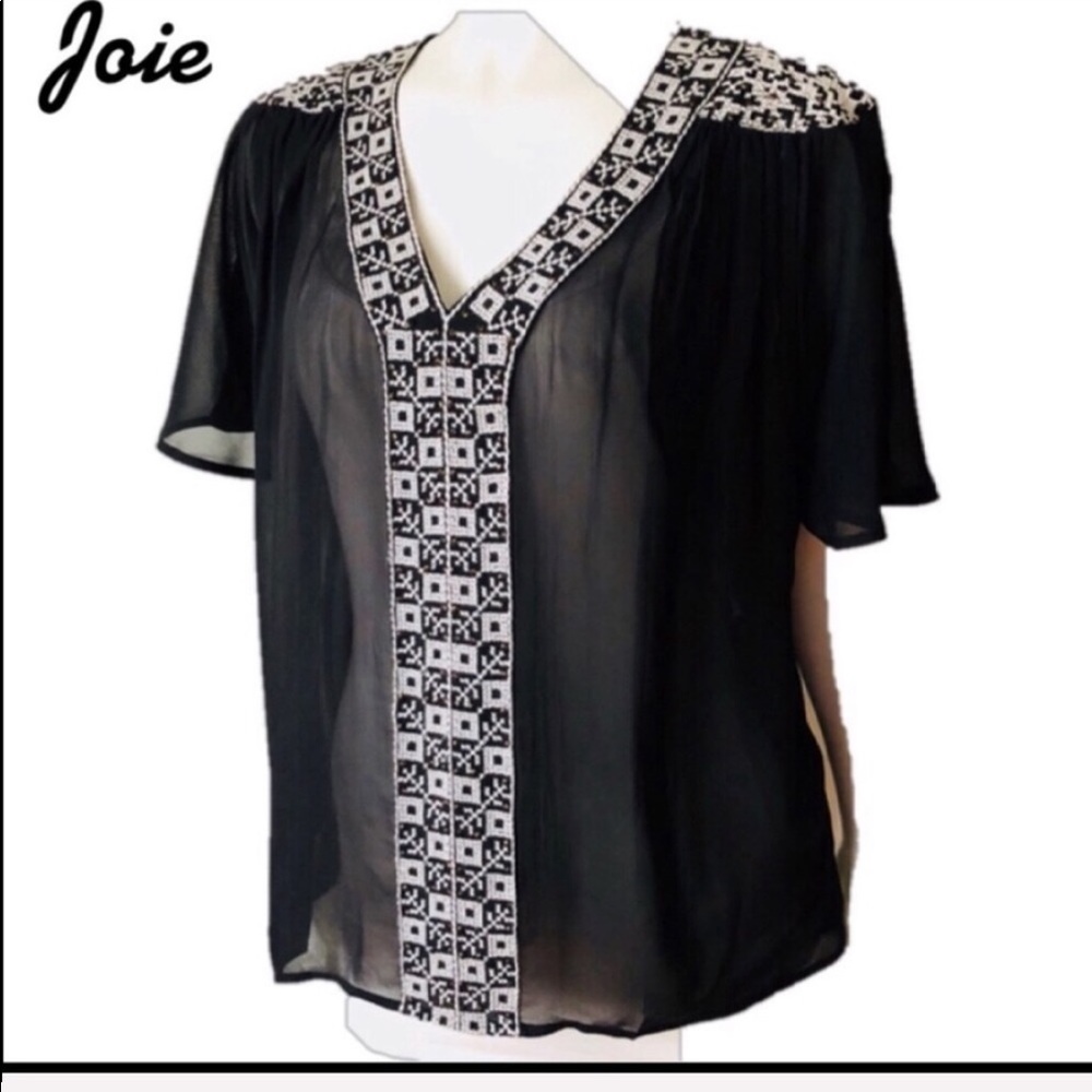 Joie Roman Embroidered Silk Blouse Size S